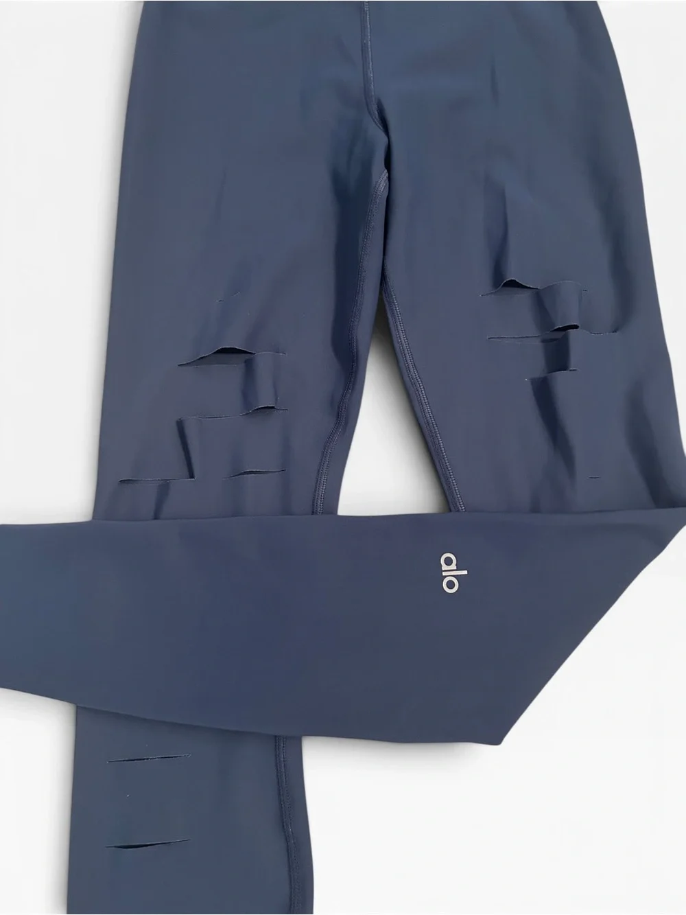 New ALO Yoga Blue High-Waist Ripped Warrior Cut Out Leggings